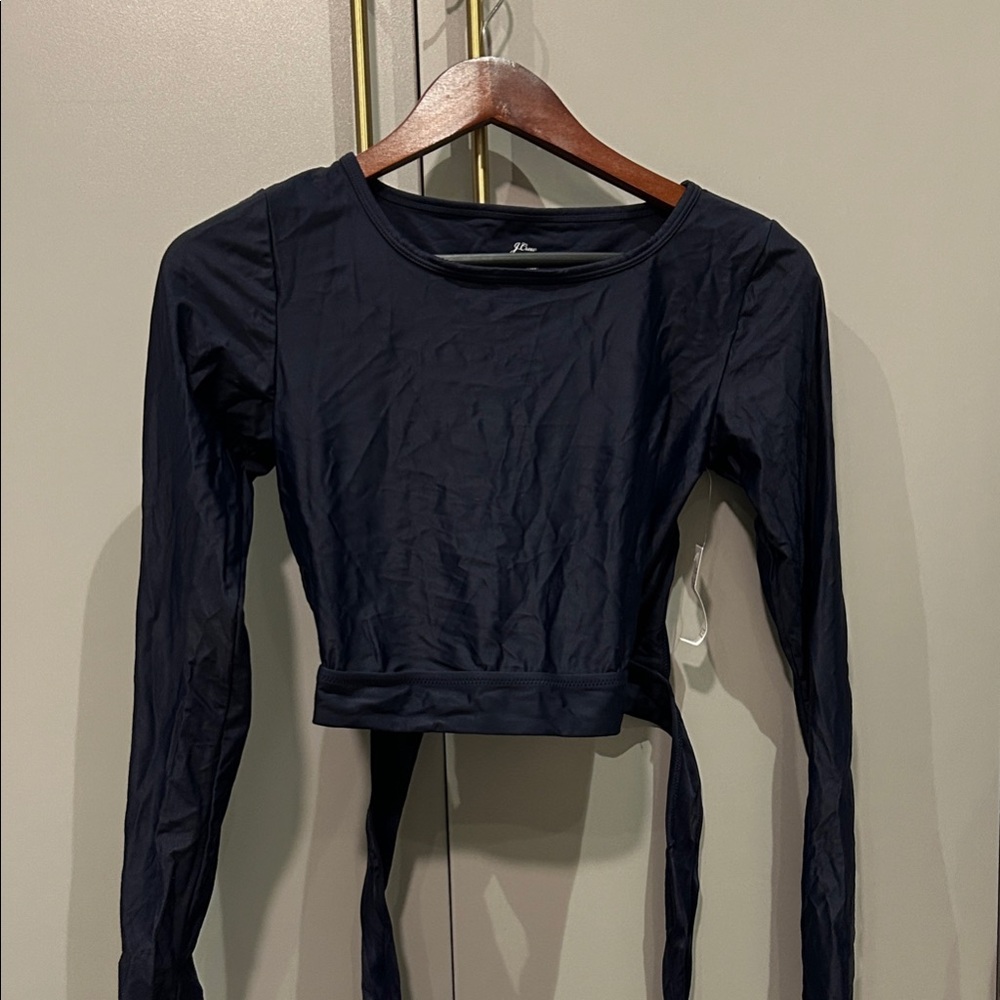 Women's Navy cropped open back rash guard